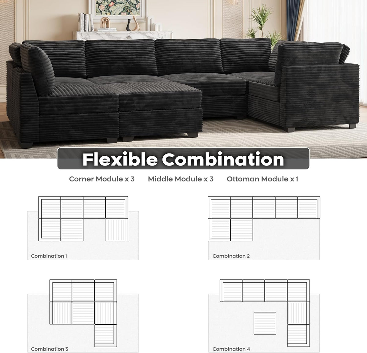 ovios Sectional Sofa Couch with U-Shape Chaise Sofa Bed, Comfy Modular Cloud Couches with Deep