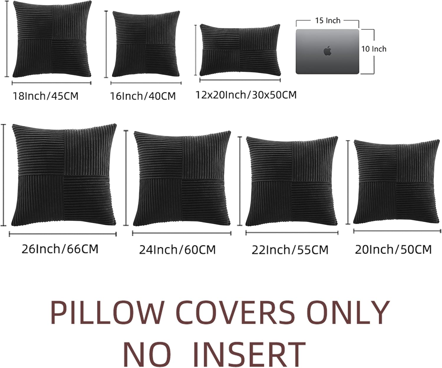 Fancy Homi 2 Packs Black Euro Decorative Throw Pillow Covers 28x28 Inch for Couch Bed Sofa, Rustic