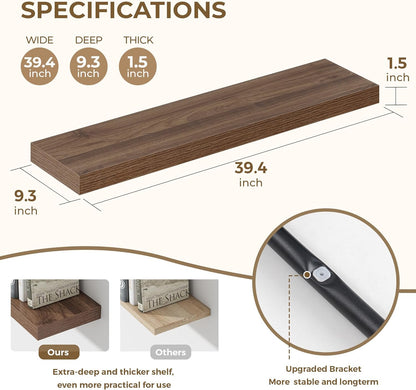 Dreamland 40 Inches Floating Shelves for Wall, 9.3" Deep Long Floating Shelves Set of 2, Large