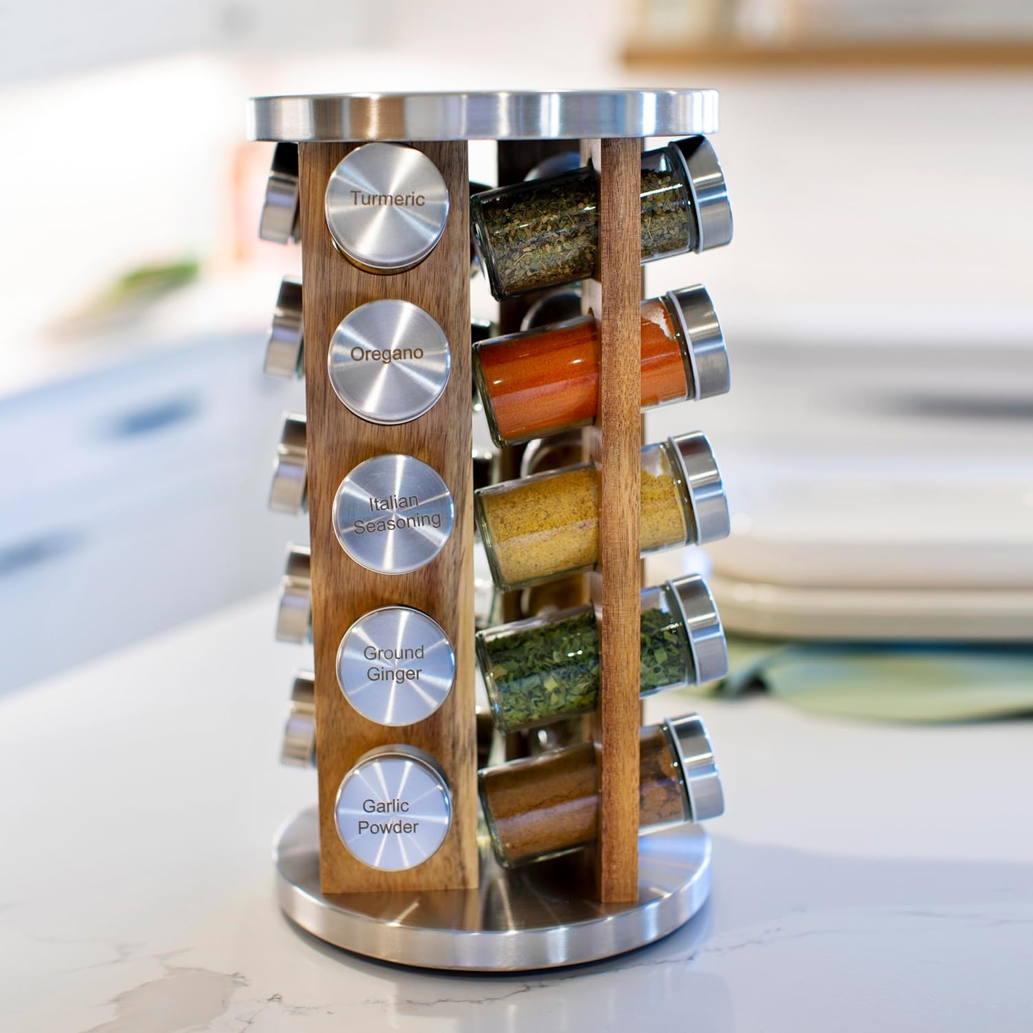 Orii 20 Jar Spice Rack with Spices Included - Tower Organizer for Kitchen Spices and Seasonings