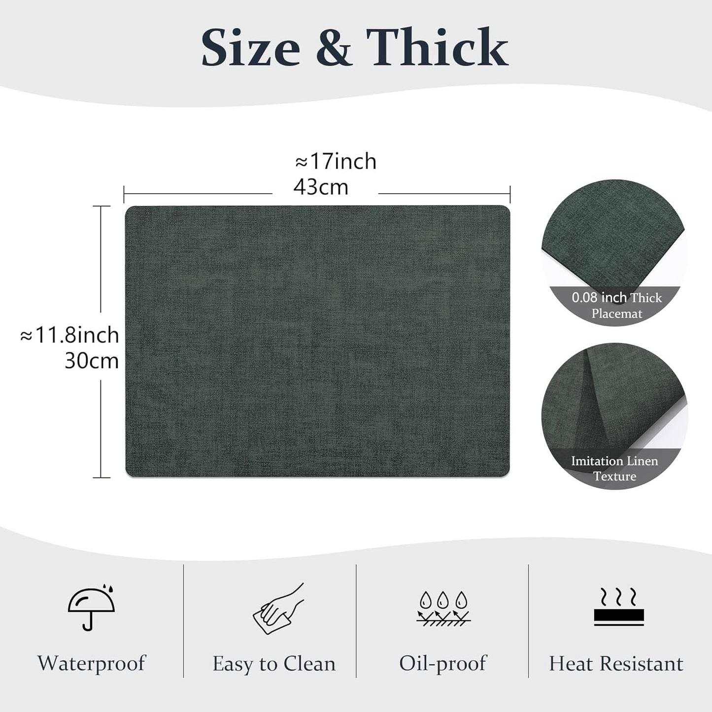 FROMHEART Faux Leather Placemats Set of 6–Waterproof,Heat/Oil Stain-Resistant PU Table