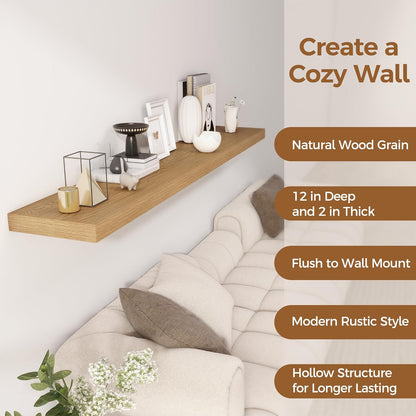 Fun Memories 72 Inch Floating Shelf, 12 Inch Deep Wall Shelf for Fireplace Mantel, Deep Storage