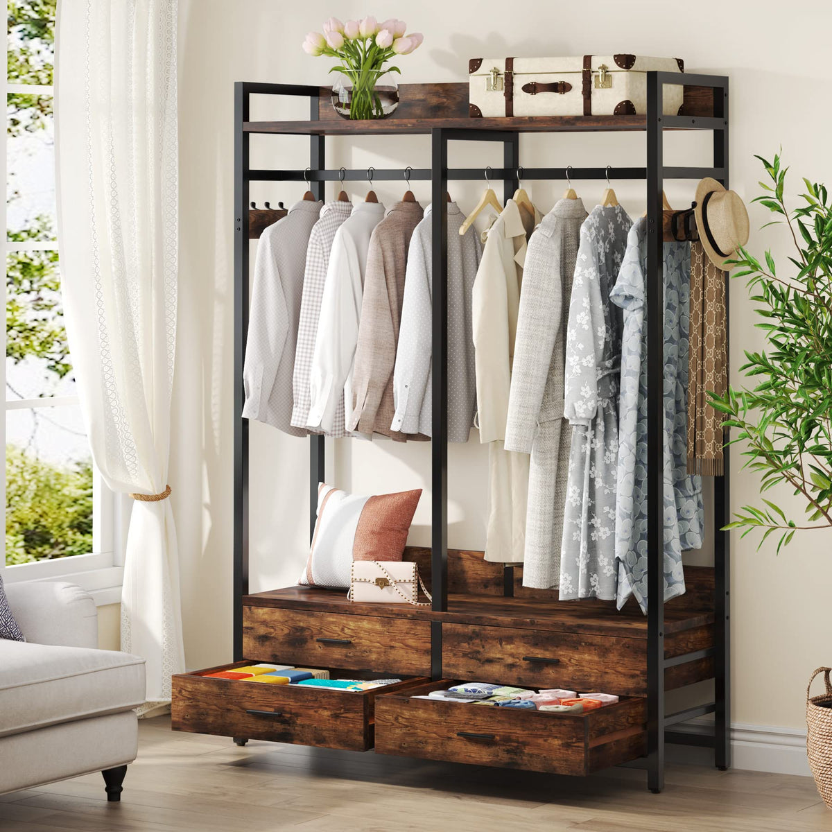 Tribesigns Freestanding Closet Organizer, Garment Rack with 4 Drawers