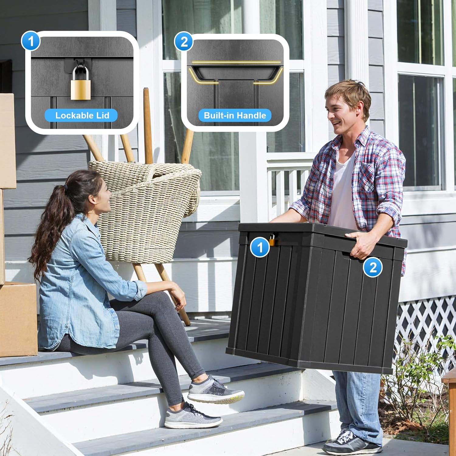 50 Gallon Resin Deck Box, Lockable Outdoor Storage Box for Patio Cushions Storage Furniture,Garden