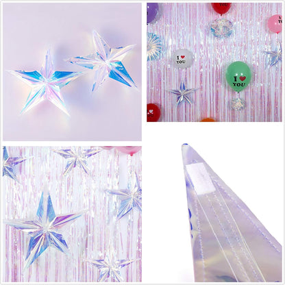 12 Inch Diameter Iridescent Ornament Star Hanging Decorations, Clear Foil Decorative Folding Decor
