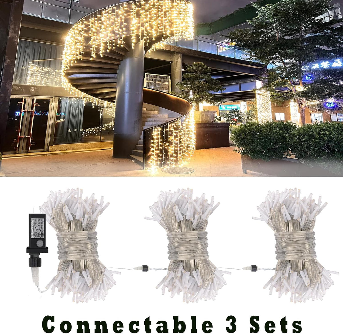 Eueasy Curtain-Lights Outdoor, 300 LED-Fairy Lights, Connectable15×3.3 FT with 8 Lighting Modes