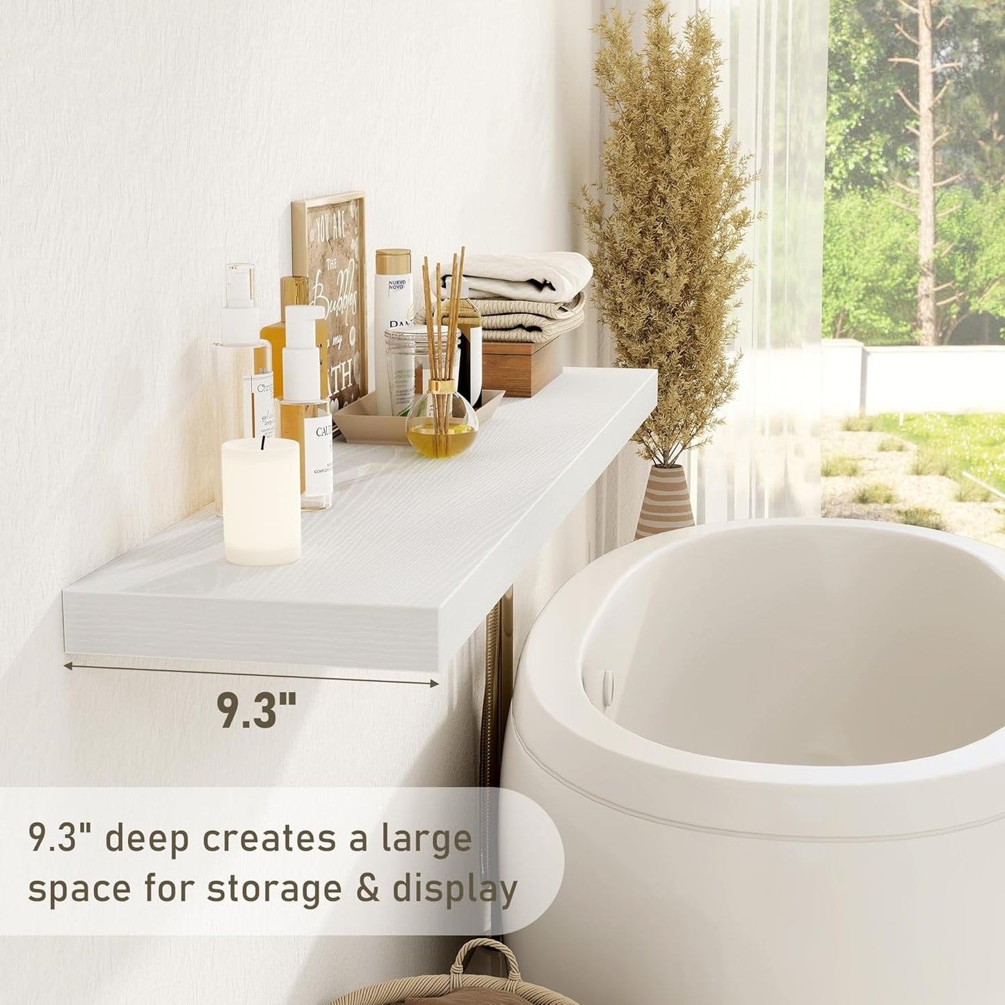 White Floating Shelves Wall Shelf 48 Inch, 8 Inch Deep Floating Shelf for Wall, Farmhouse Black