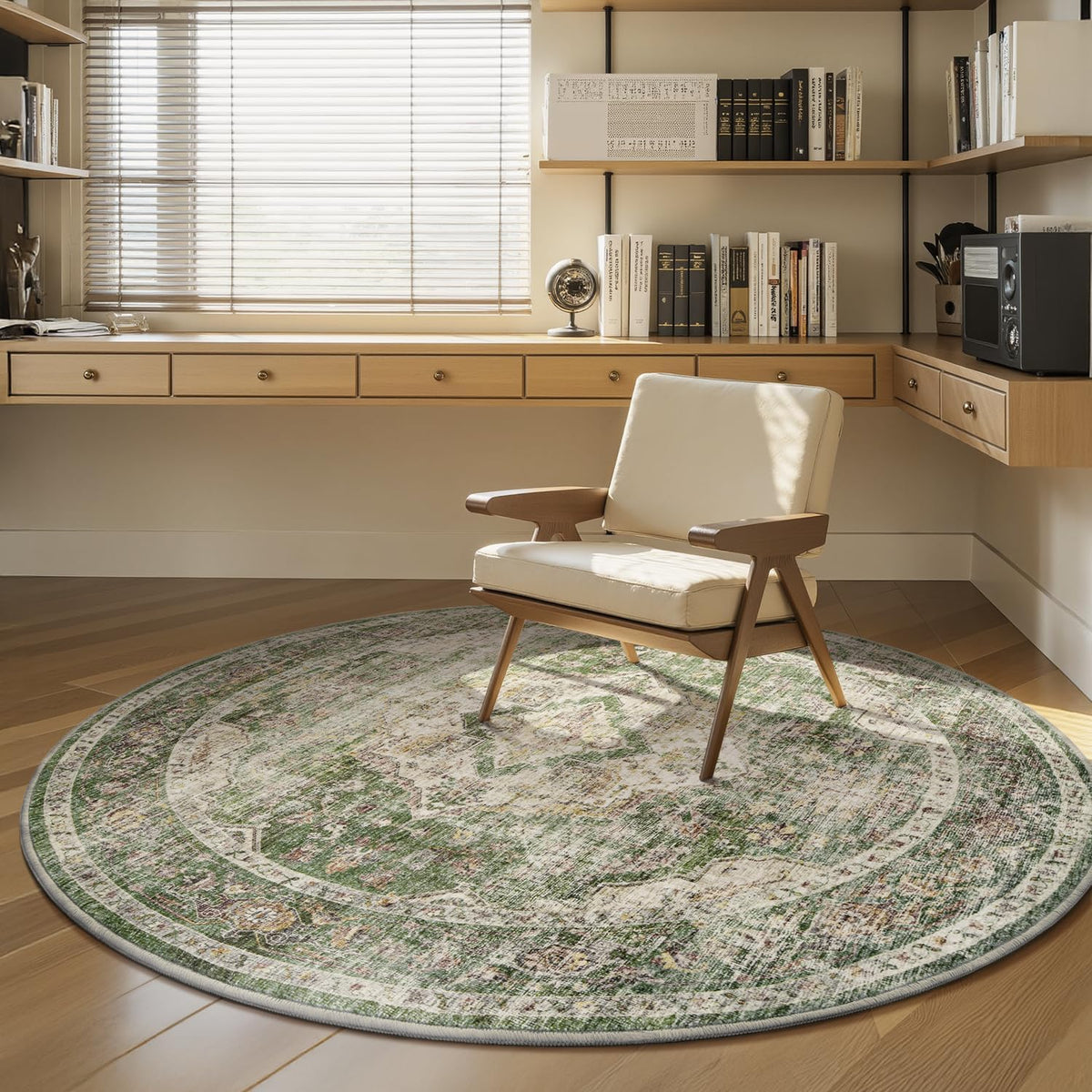 AMOAMI-6FT Round Rug-Rugs for Living Room-Vintage Soft Olive Green Rugs for Bedroom-Non Slip Circle