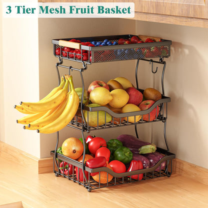 Giwil 3 Tier Countertop Fruit Mesh Basket for Kitchen, Vegetable Storage Bread Fruit Bowl Stand