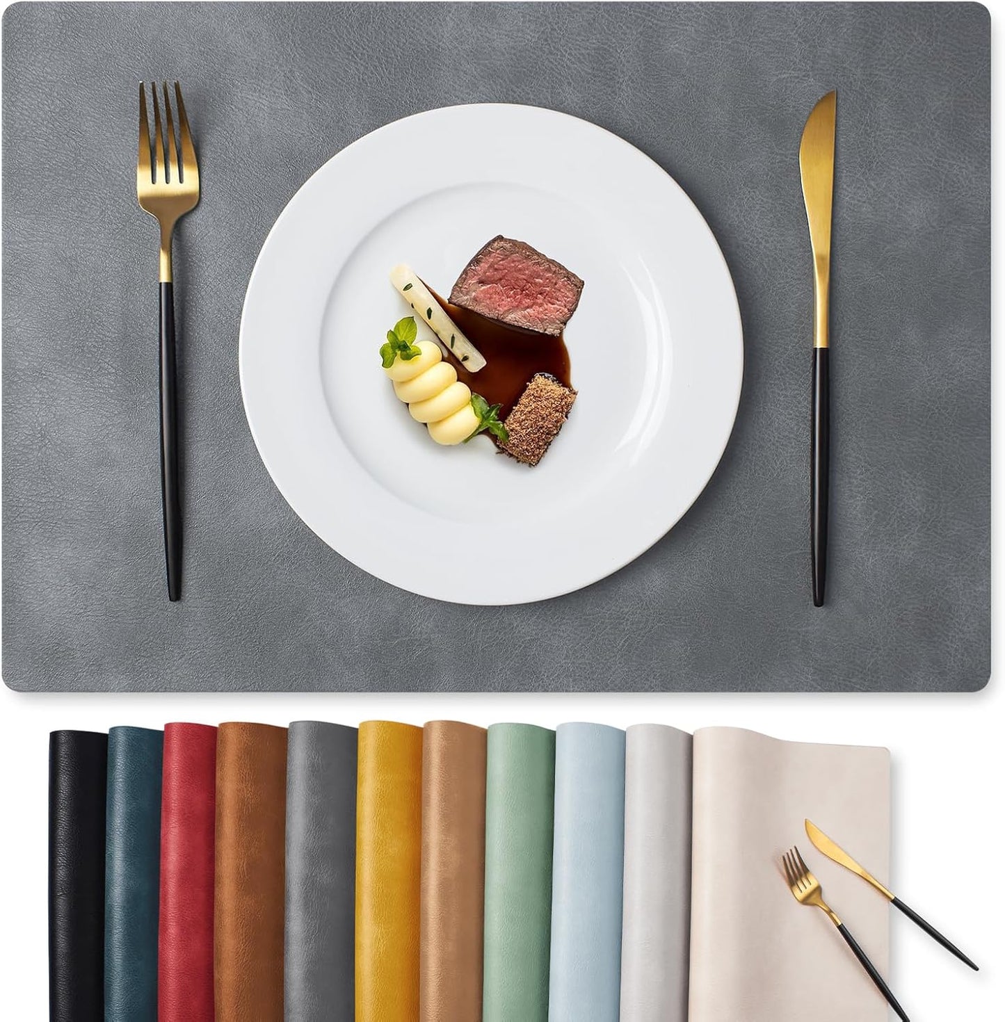 MOSAYT Vinyl Placemats Set of 8-12 X 17 Inch - Faux Leather 100% Waterproof Oil-Proof Wipeable PU