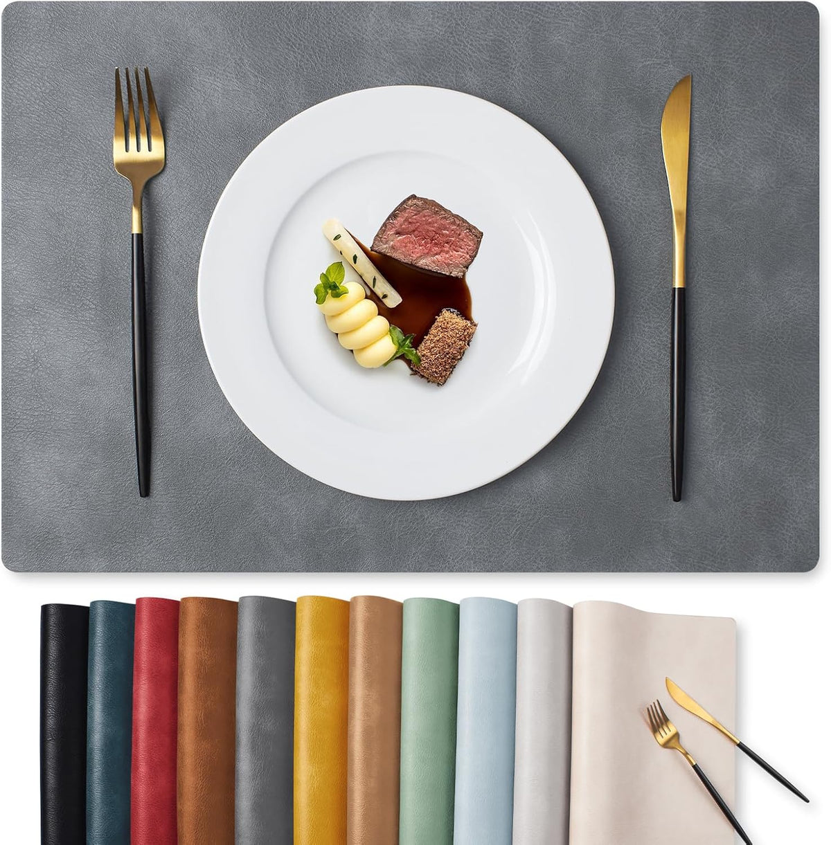 MOSAYT Vinyl Placemats Set of 6-12 X 17 Inch - Faux Leather 100% Waterproof Oil-Proof Wipeable PU