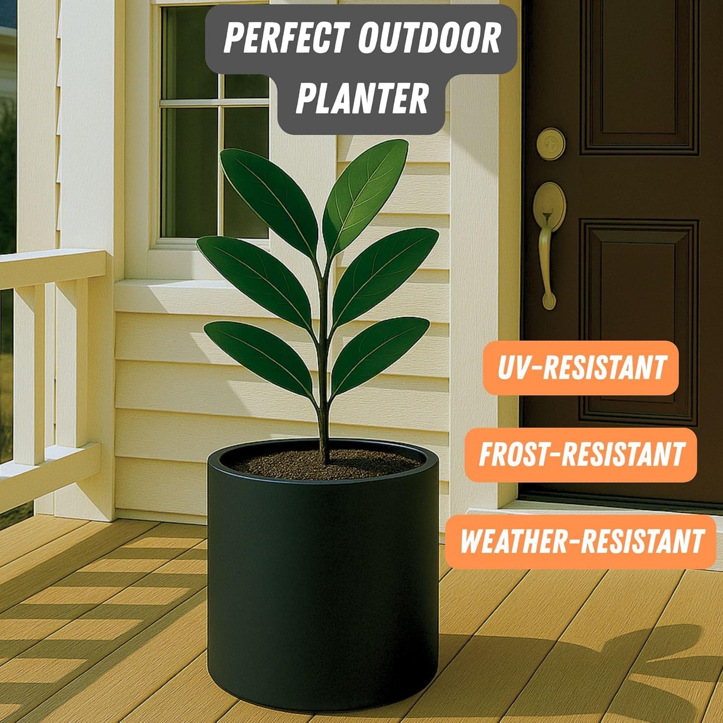 Fox & Fern Large 12 Inch Black Plant Pot — Premium Lightweight Fiberstone Matte Black Planter w