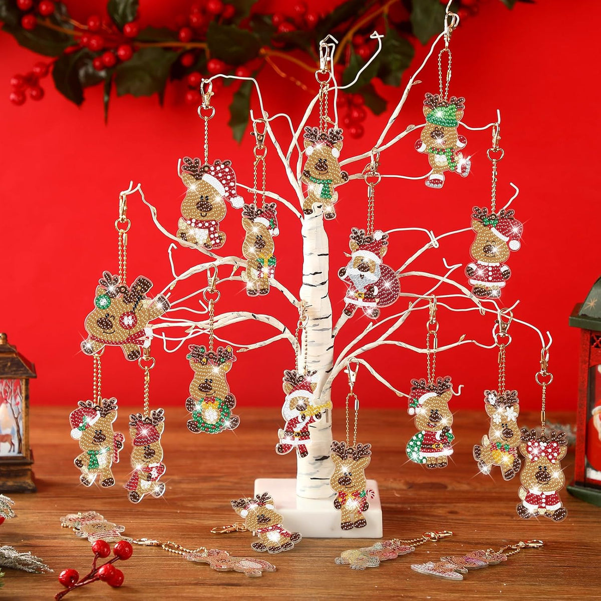 Tondiamo 20 Pcs Christmas Diamond Painting Keychain Kits 5D DIY Diamond Art Pendants Double Sided