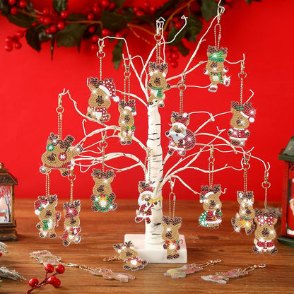 Tondiamo 20 Pcs Christmas Diamond Painting Keychain Kits 5D DIY Diamond Art Pendants Double Sided