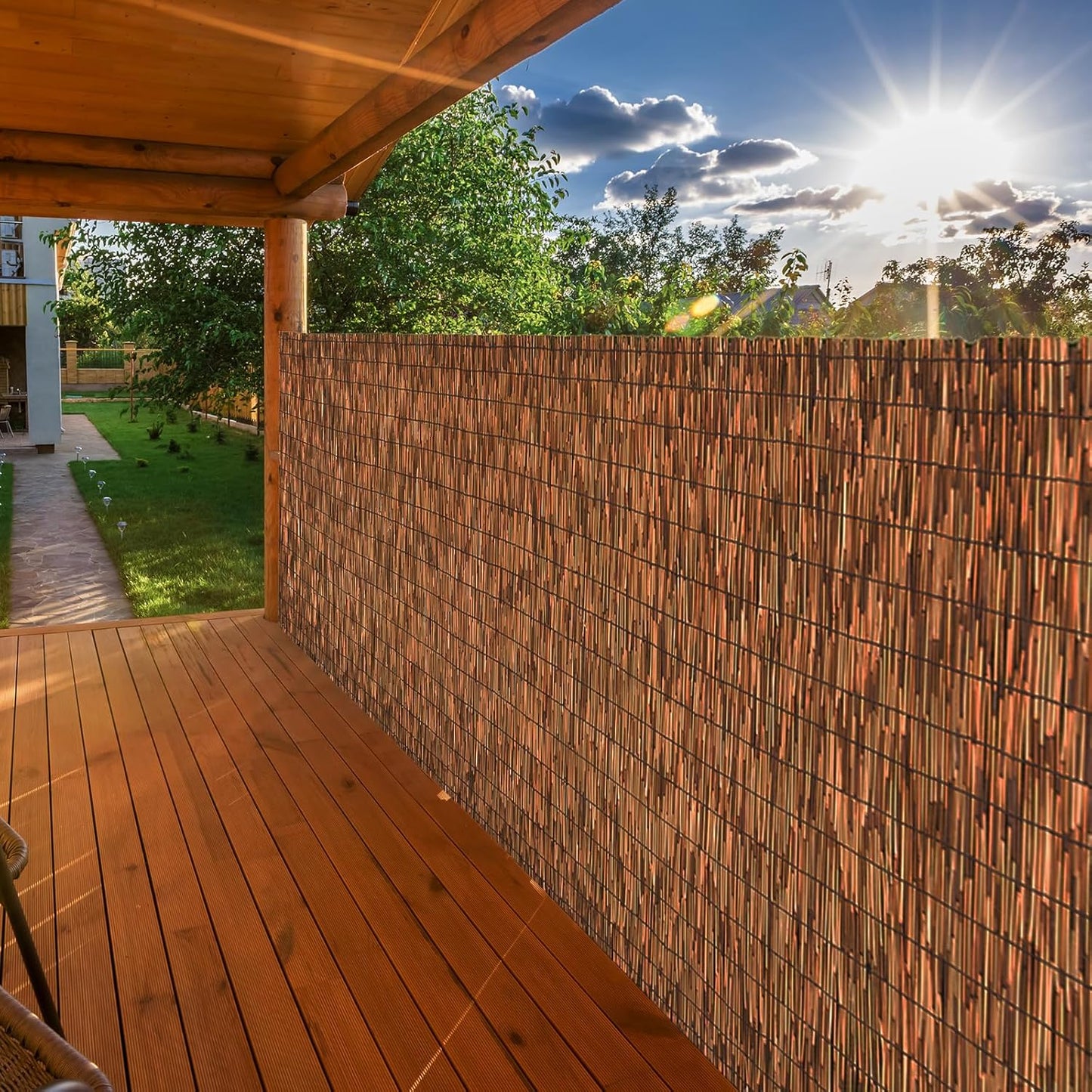 Brown 4FT X 16.4FT Reed Fencing Roll, Balcony Privacy Reed Shade Bamboo Fencing Garden Fence