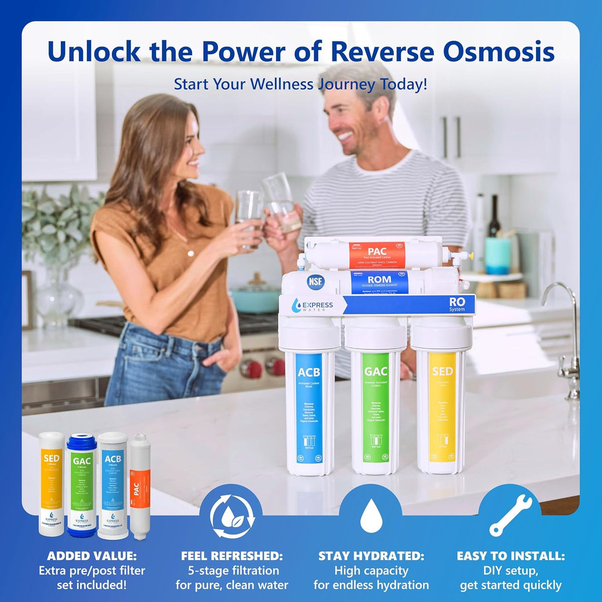 Express Water RO5DX Reverse Osmosis Filtration NSF Certified 5 Stage RO System with Faucet and Tank