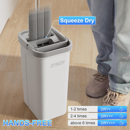 JOYMOOP White Flat Mop & Bucket with 1 Microfiber Pad, 12 Disposable Toilet Brushes, Stainless