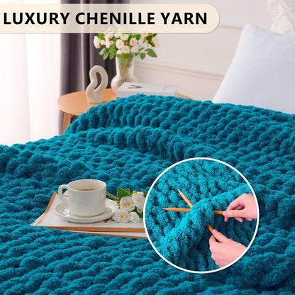 L'AGRATY Chunky Knit Blanket Throw: 50''x60'' Chenille Chunky Knitted Throw Blanket for Bed Couch