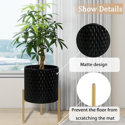 ARNIS Plants Pots with Stand, Set of 2 Planters, Unique Mid Century Decorative Metal Flower Pots