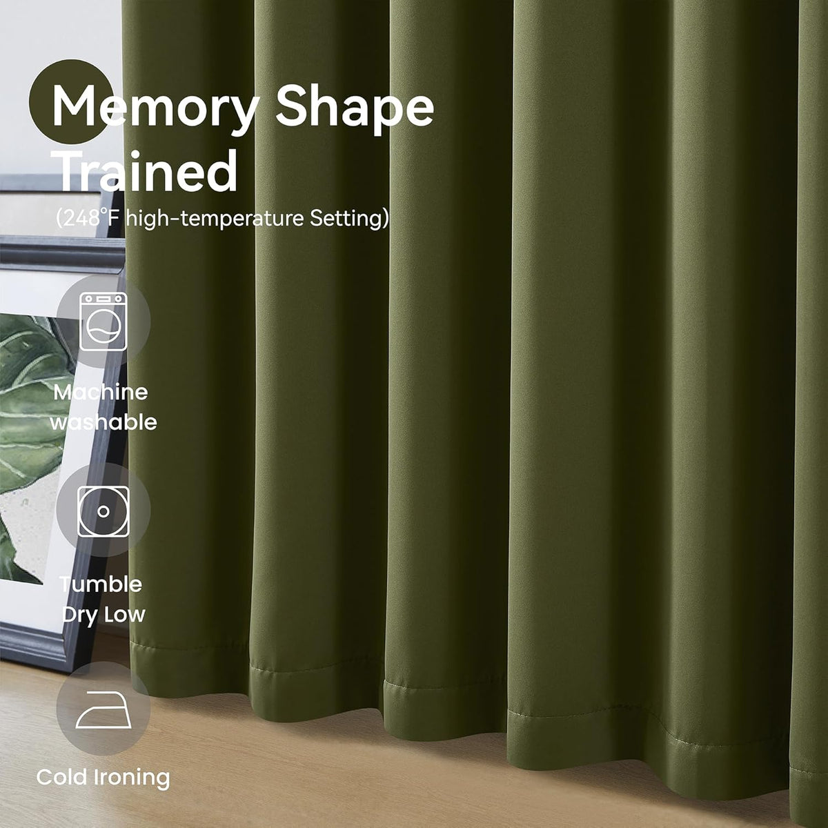 KangBang Olive Green Pinch Pleated Blackout Curtains 120 Inches Long for Hall Windows, Sound