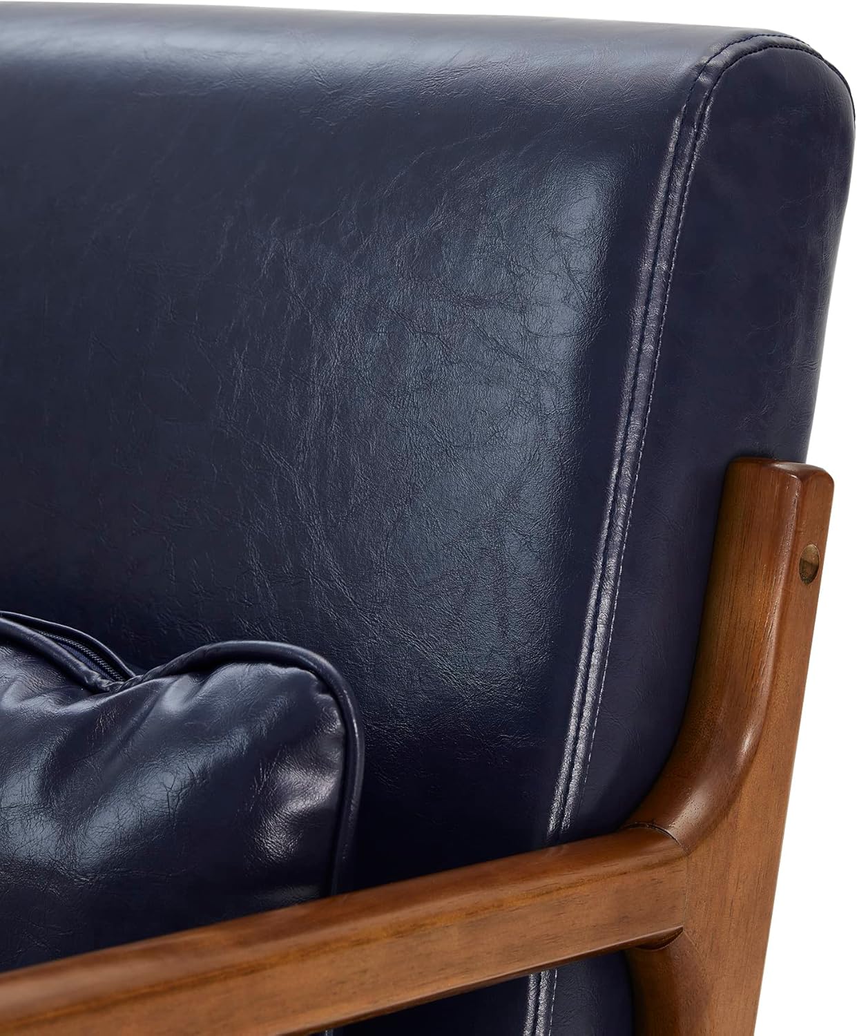 Glitzhome 2 Set Mid Century Navy Blue Accent Armchair, Single Reading Armchair PU Leather Lounge
