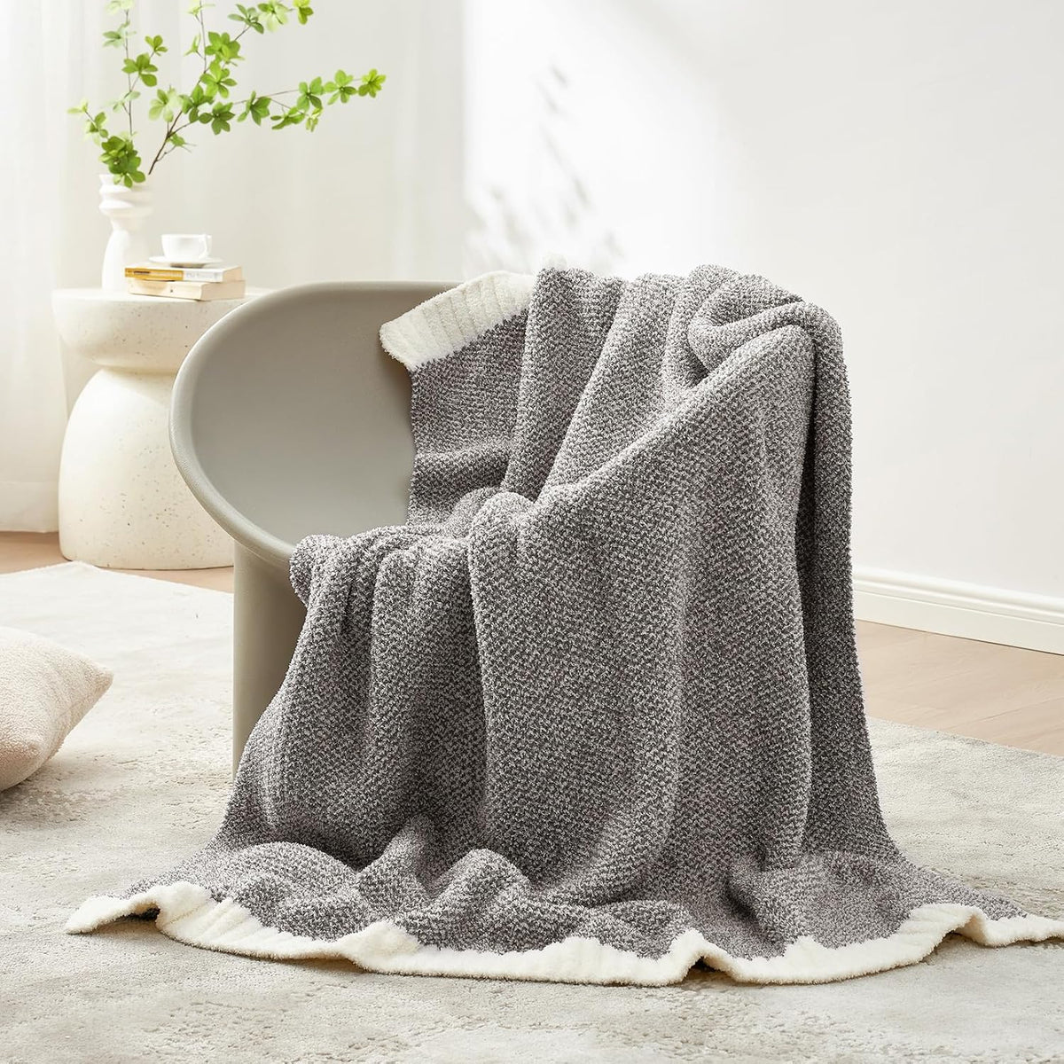 Snuggle Sac Grey Throw Blankets for Couch, Super Soft Warm Blankets Cozy Knit Fuzzy Plush