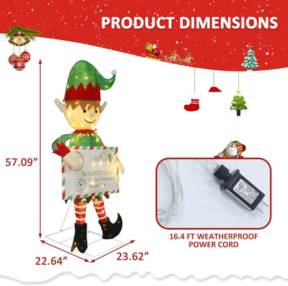 4.8FT Lighted Elf with Envelope Outdoor Christmas Decoration, 3D Pre-Lit Elf Decor with 100 LED