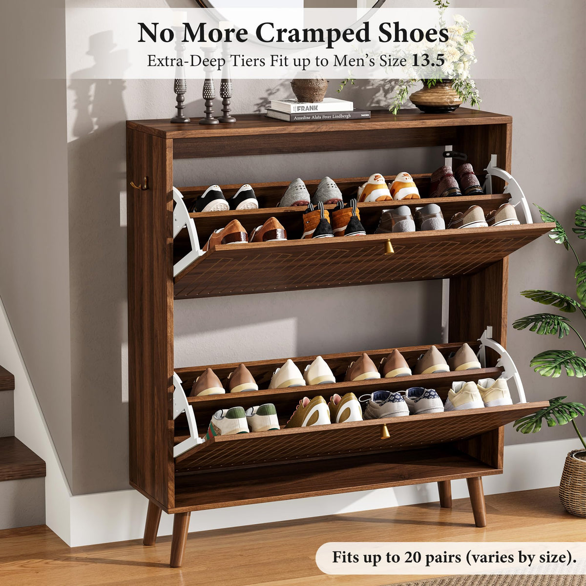 Nicetree Slim Shoe Cabinet for Entryway, 9.5" Narrow Shoe Storage Cabinet with Architectural Arched
