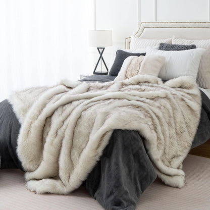 BATTILO HOME Luxury White Faux Fur Throw Blanket Long Pile with Black Tips, 51"x67", Super Warm