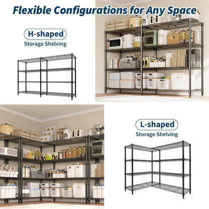 4 Tier Storage Shelving Unit Metal Shelves 70.8"W Wire Shelving, 59.5"H L-Shaped Pantry Shelves