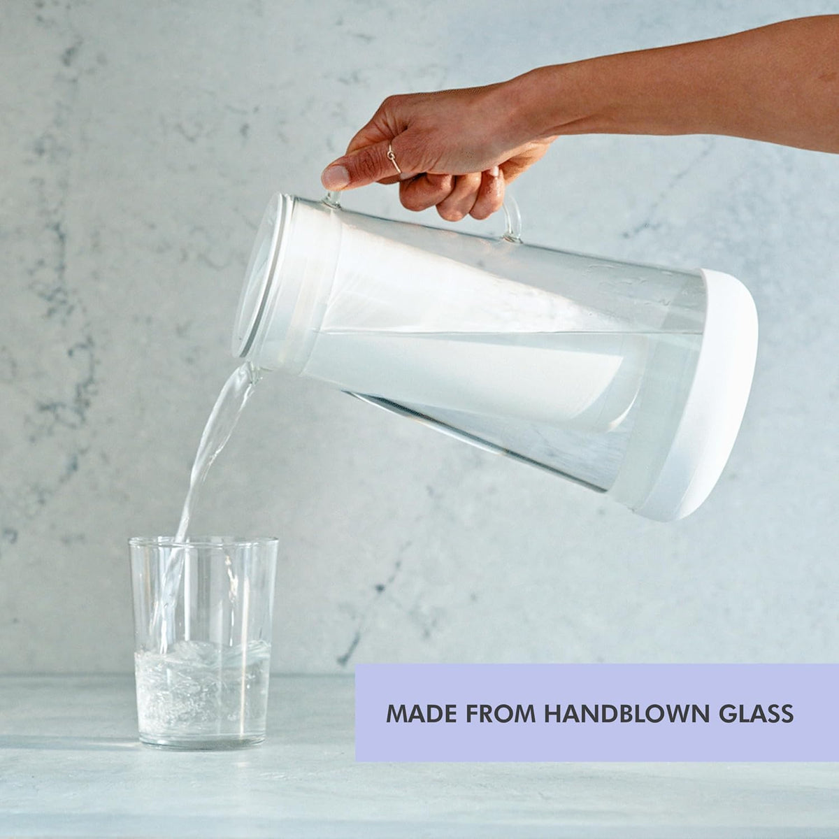 LifeStraw Home Water Pitcher, 7-Cup, White, Glass with Silicone Base, White, for Everyday