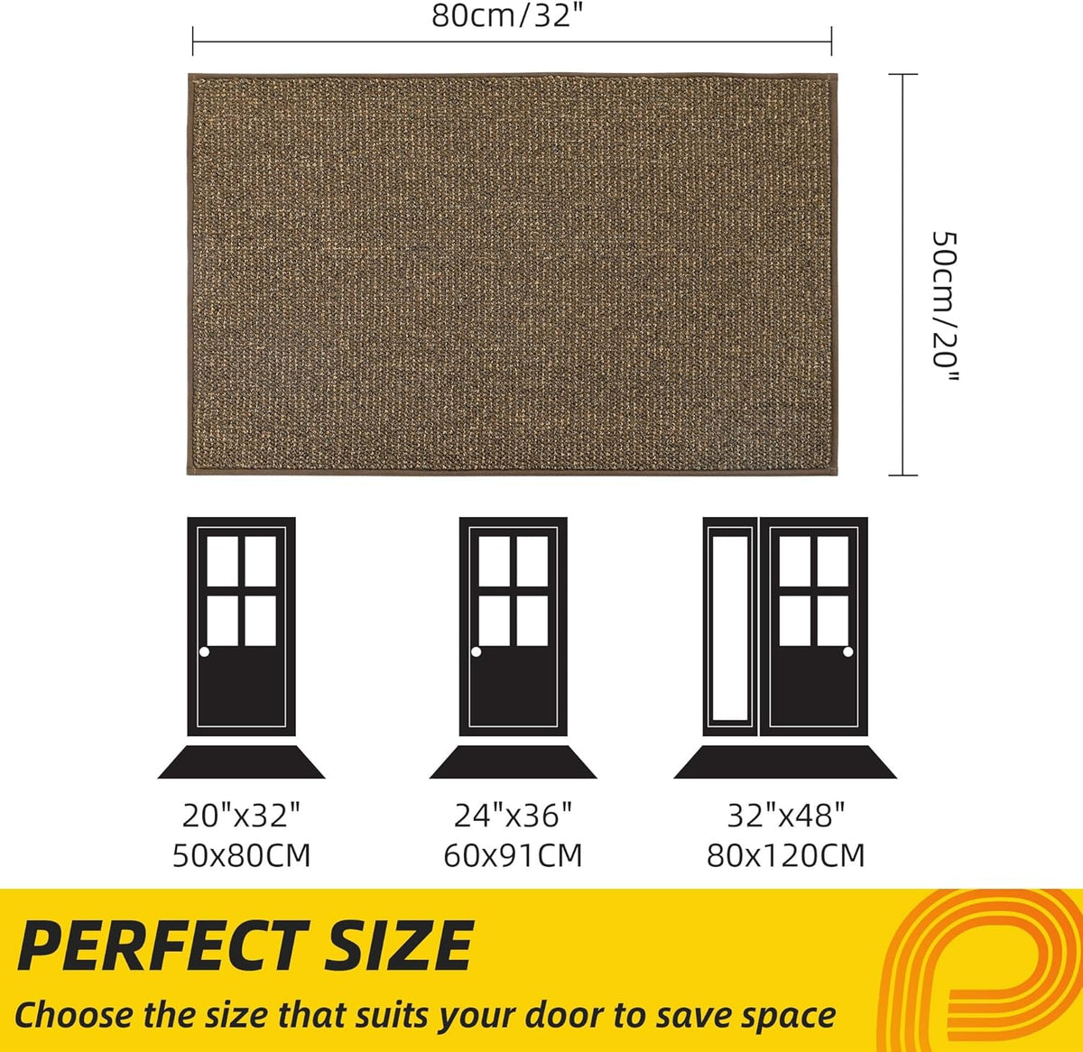 JSEI Dirt Trapper Door Mat 20"x32" Non-Slip Washable Entrance Mat, Dog Doormats, Absorbent &