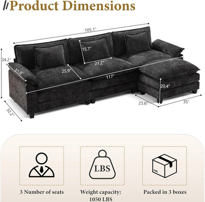 URRED Modular Sectional Sofa Comfy Cloud Couch, Modern Chenille Sofa Sleeper Deep Seat Couches with