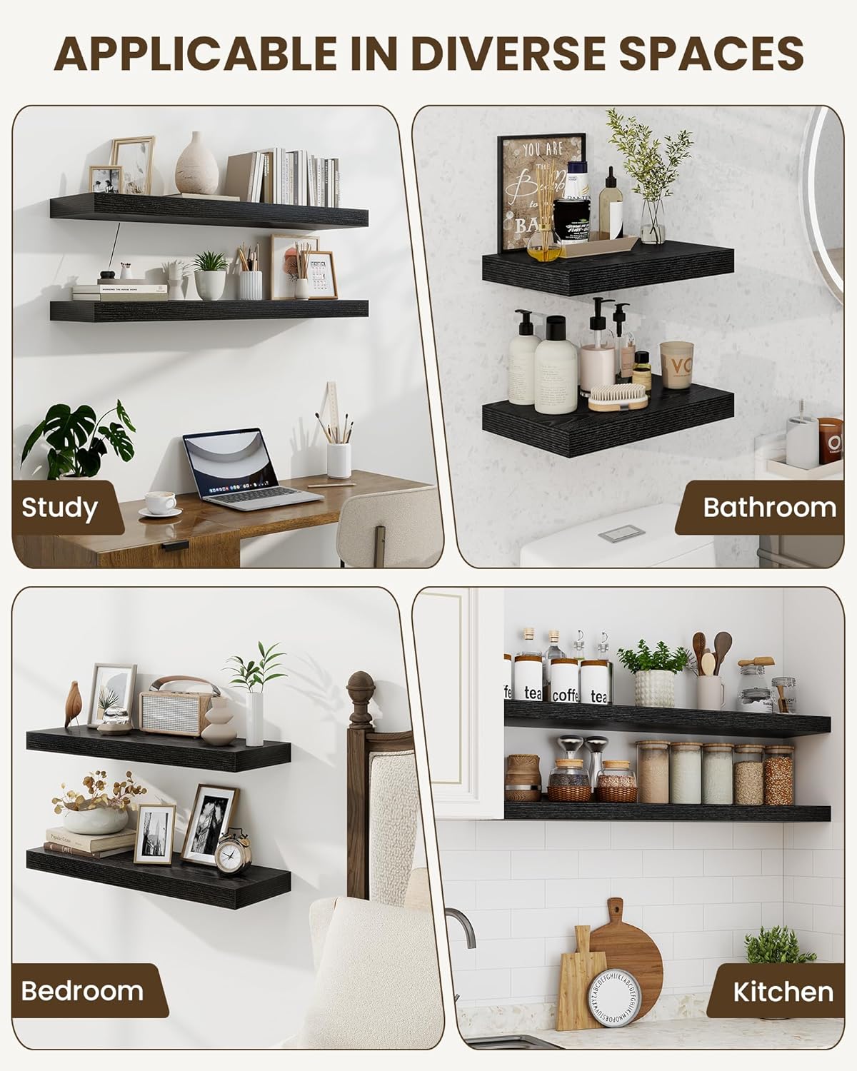 Marsmiles 48" Floating Shelves for Wall, Wooden Shelves with Invisible Brackets Set of 2, Rustic