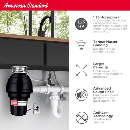 American Standard 10-US-AS-12 Garbage Disposal Anti-Jam Stainless Steel Food Waste Grinding System