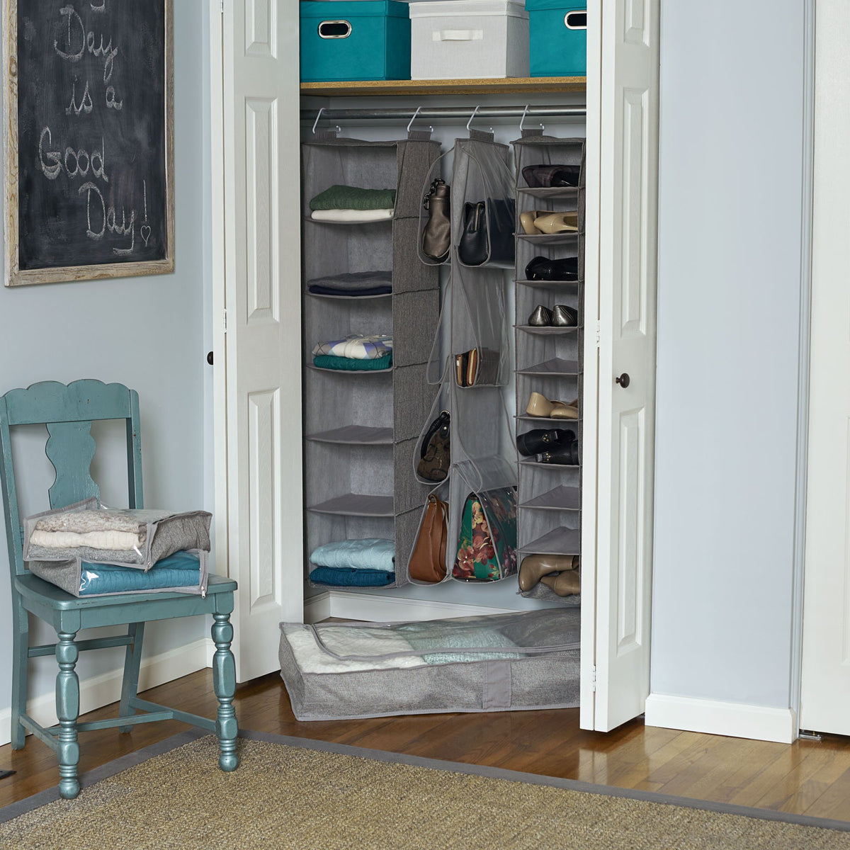 Household Essentials 6-Shelf Linen Hanging Closet Organizer, Gray