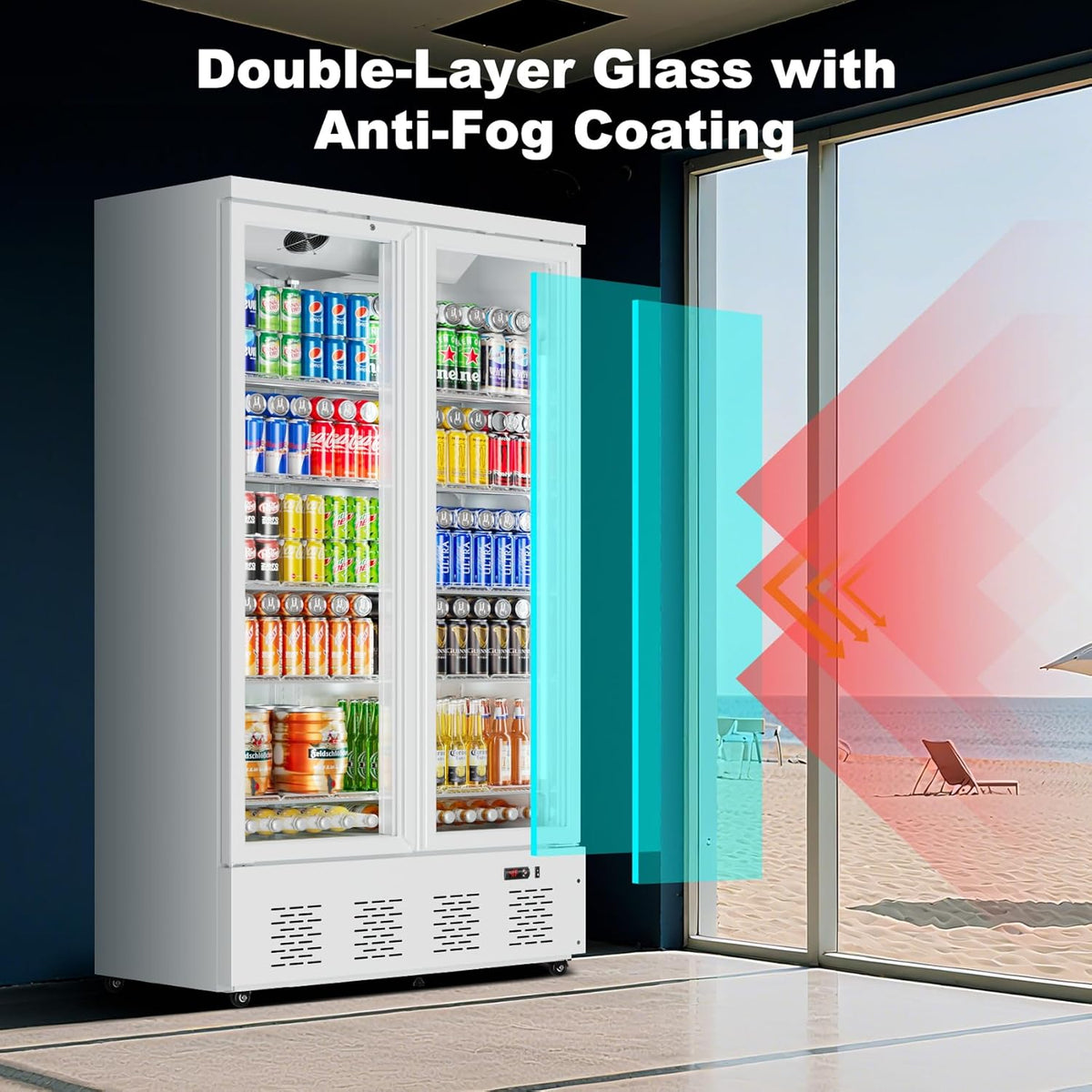 30.5 Cu.ft. Commercial Refrigerators 2 Glass Door Commercial Beverage Refrigerators Upright Display