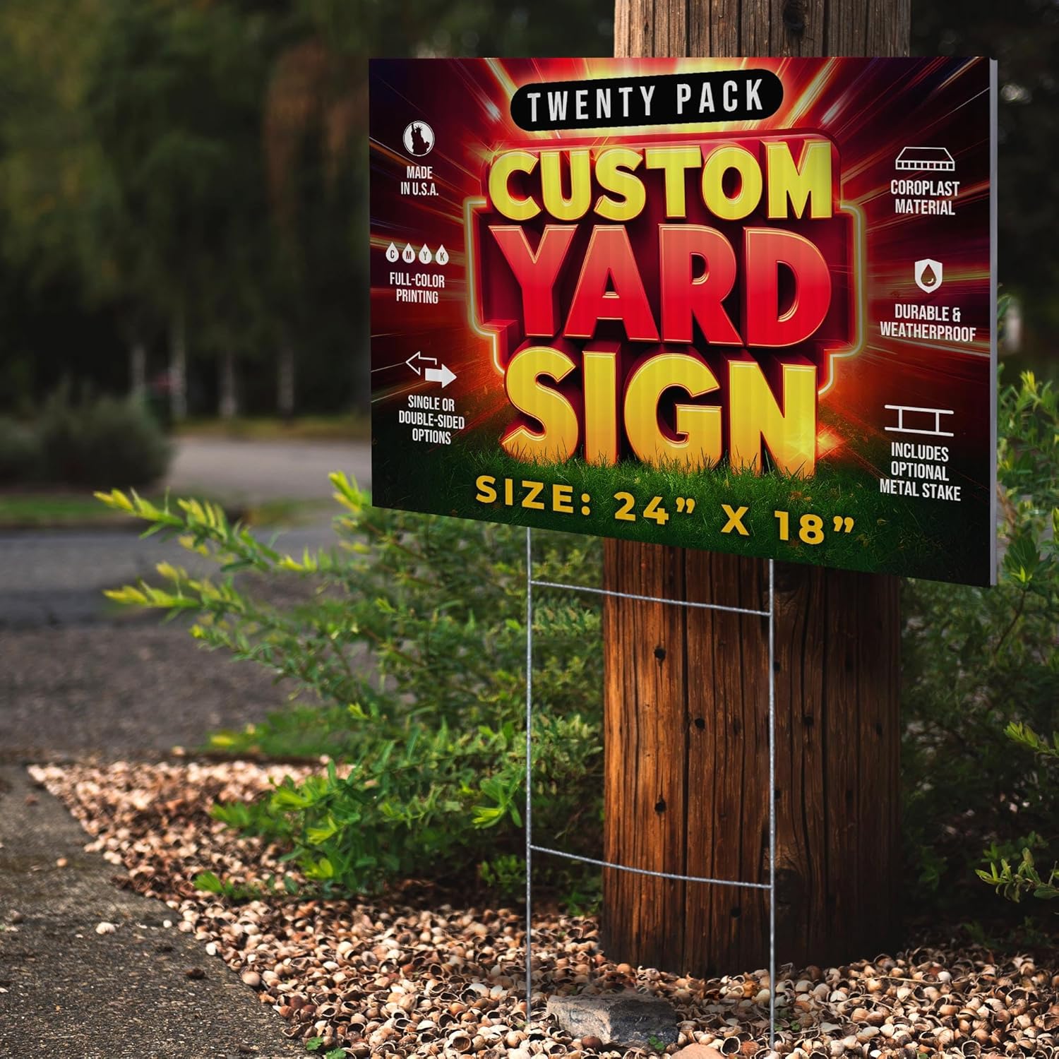 20 Pack 24"x18" Custom Yard Signs with Stakes, Personalized Yard Signs for Outdoors, Customized