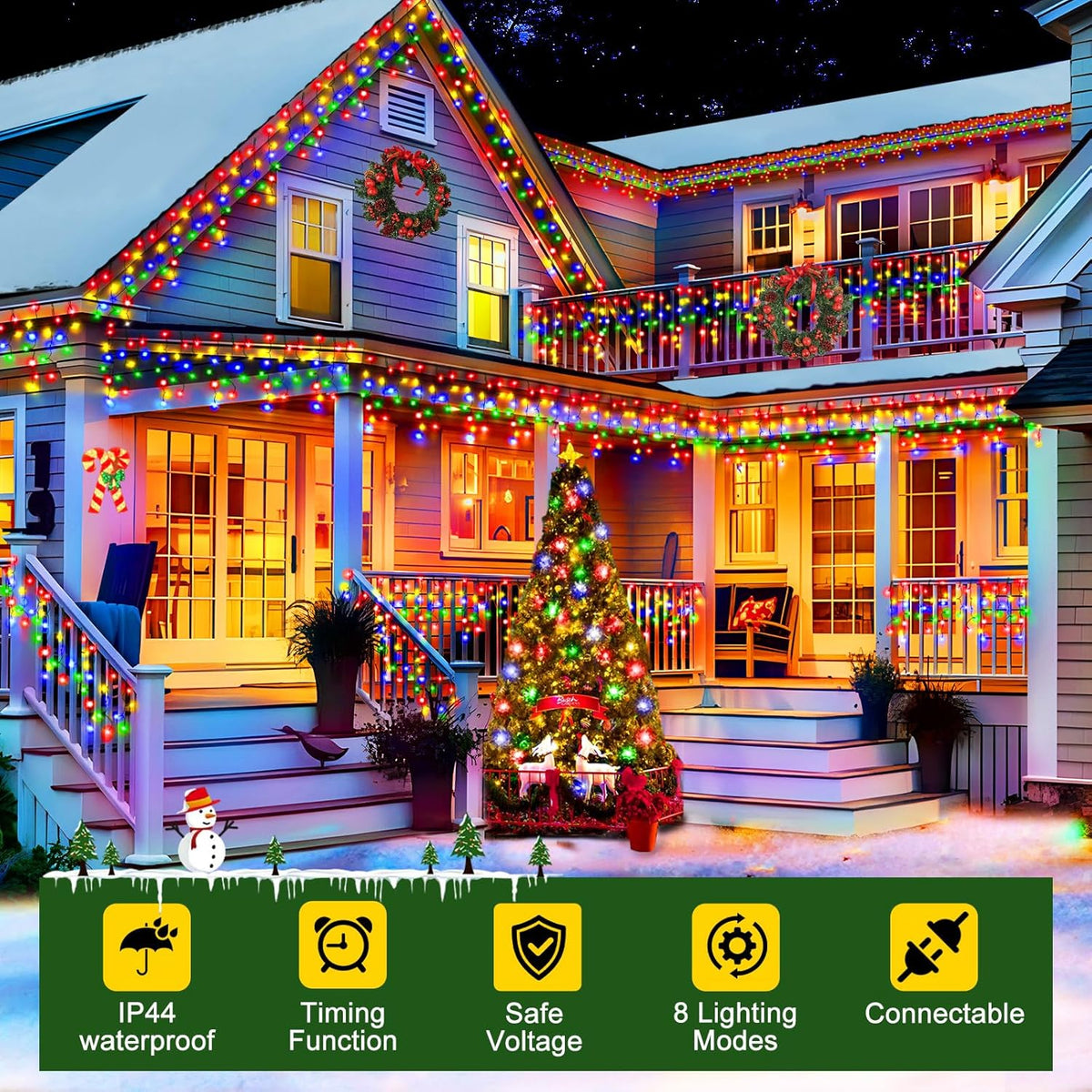 KNONEW 33FT 400 LED Christmas Lights Outdoor Black Wire String Lights with 75 Drops, 8 Lighting