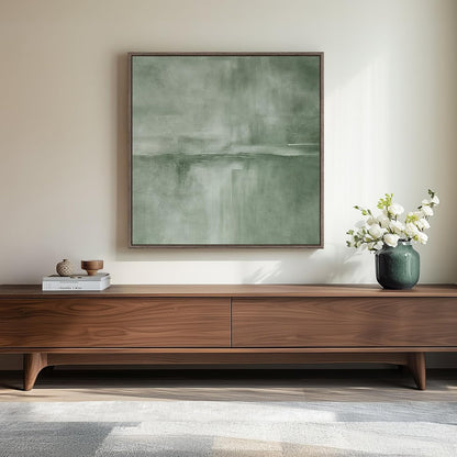 Framed Sage Green Abstract Wall Art, Modern Canvas Prints Artwork for Walls, Square Minimalist All