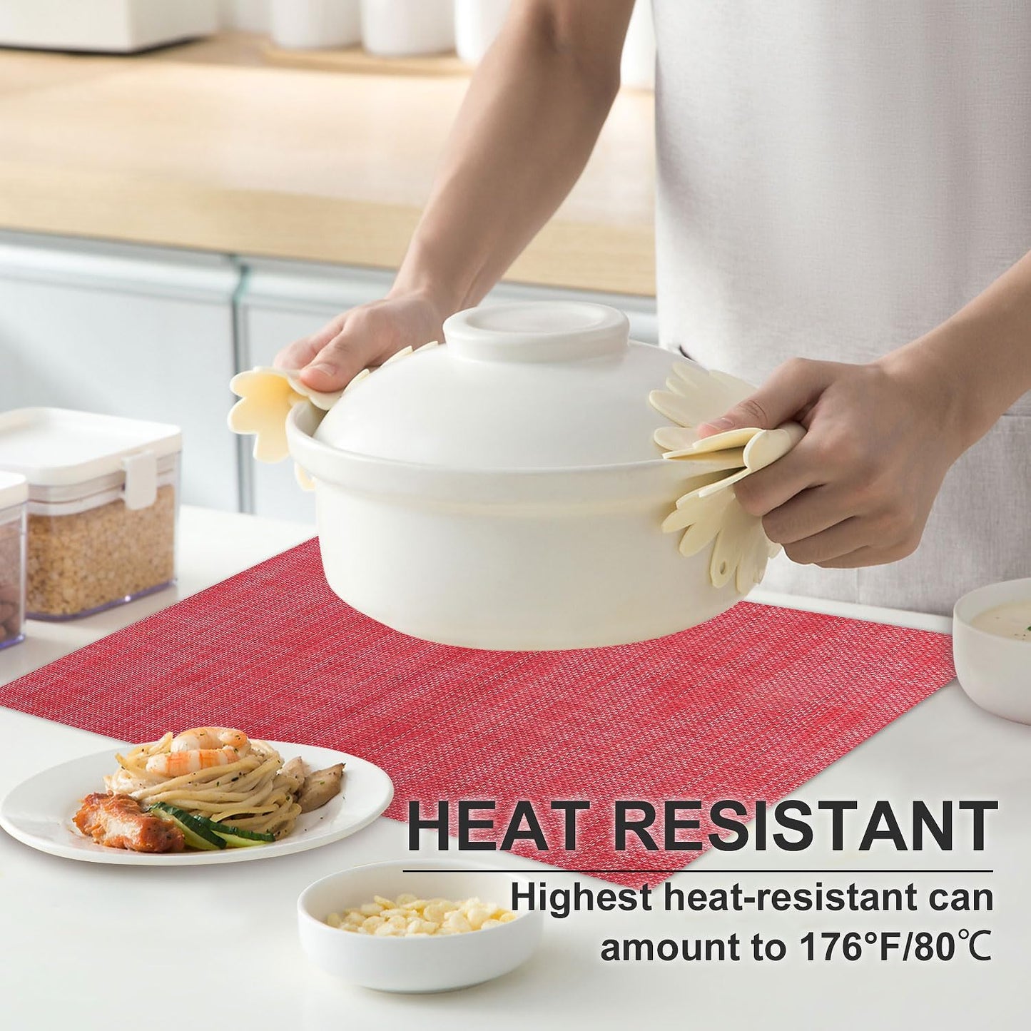 Vinyl Placemats Set of 4, PVC Woven Washable Non-Slip Table Mats, Heat Resistant Wrinkle Free Place