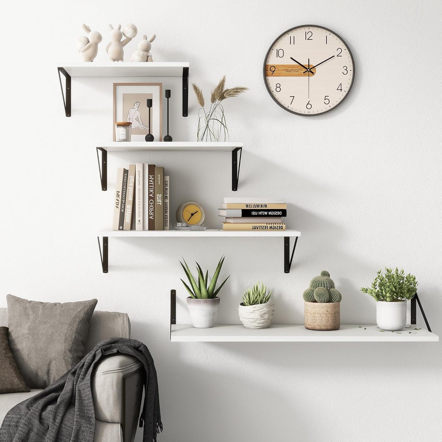 Fun Memories White Floating Shelves 18 Inch Long, Rustic Floating Shelf with Brackets, 10 Inch Deep