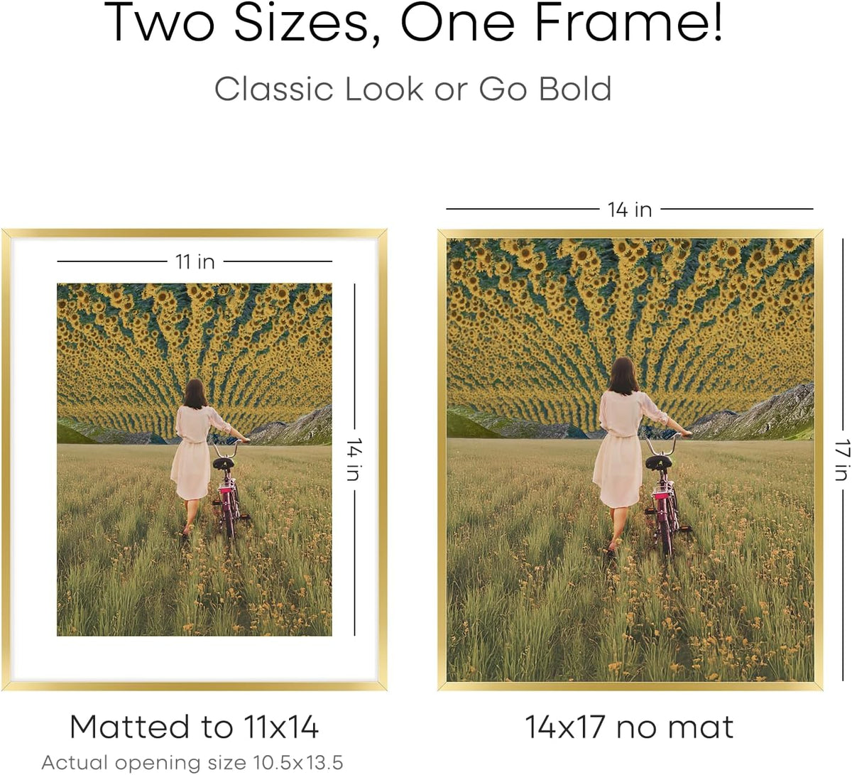 Homeforia 14x17 Picture Frame Gold, High End Metal 14x17 Poster Frames with Mat 11x14 Photo, 14 x
