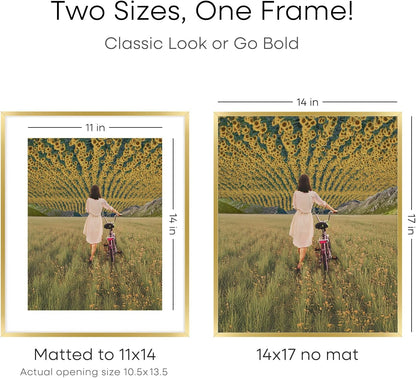 Homeforia 14x17 Picture Frame Gold, High End Metal 14x17 Poster Frames with Mat 11x14 Photo, 14 x