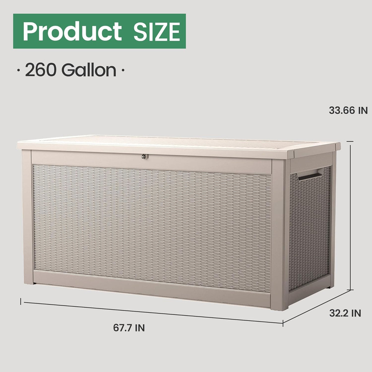 260 Gallon Storage Box, Waterproof Resin Deck Box with Steel Support & Hydraulic Rod, Lockable
