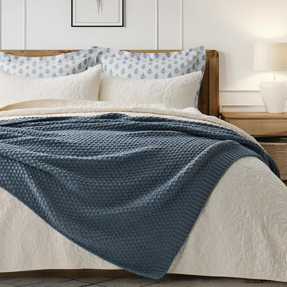 Chunky Chenille Knit Throw Blanket for Couch, Soft Luxurious Moss Stitch Blankets for Bed, Cozy