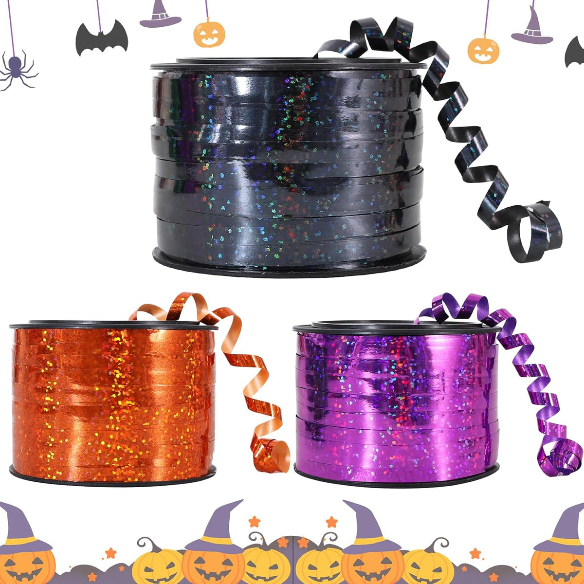 BEISHIDA 3 Pack 100 Yards Black Purlple Orange Curling Ribbon Balloon String Gift Wrapping Ribbon