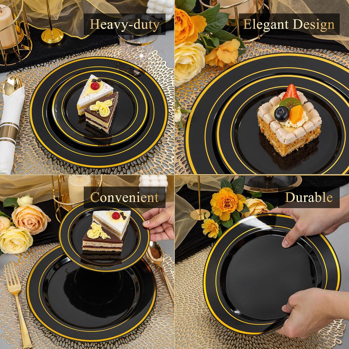 175PCS Black and Gold Plates - Black Disposable Plates for Party - 25Guests Disposable Dinnerware