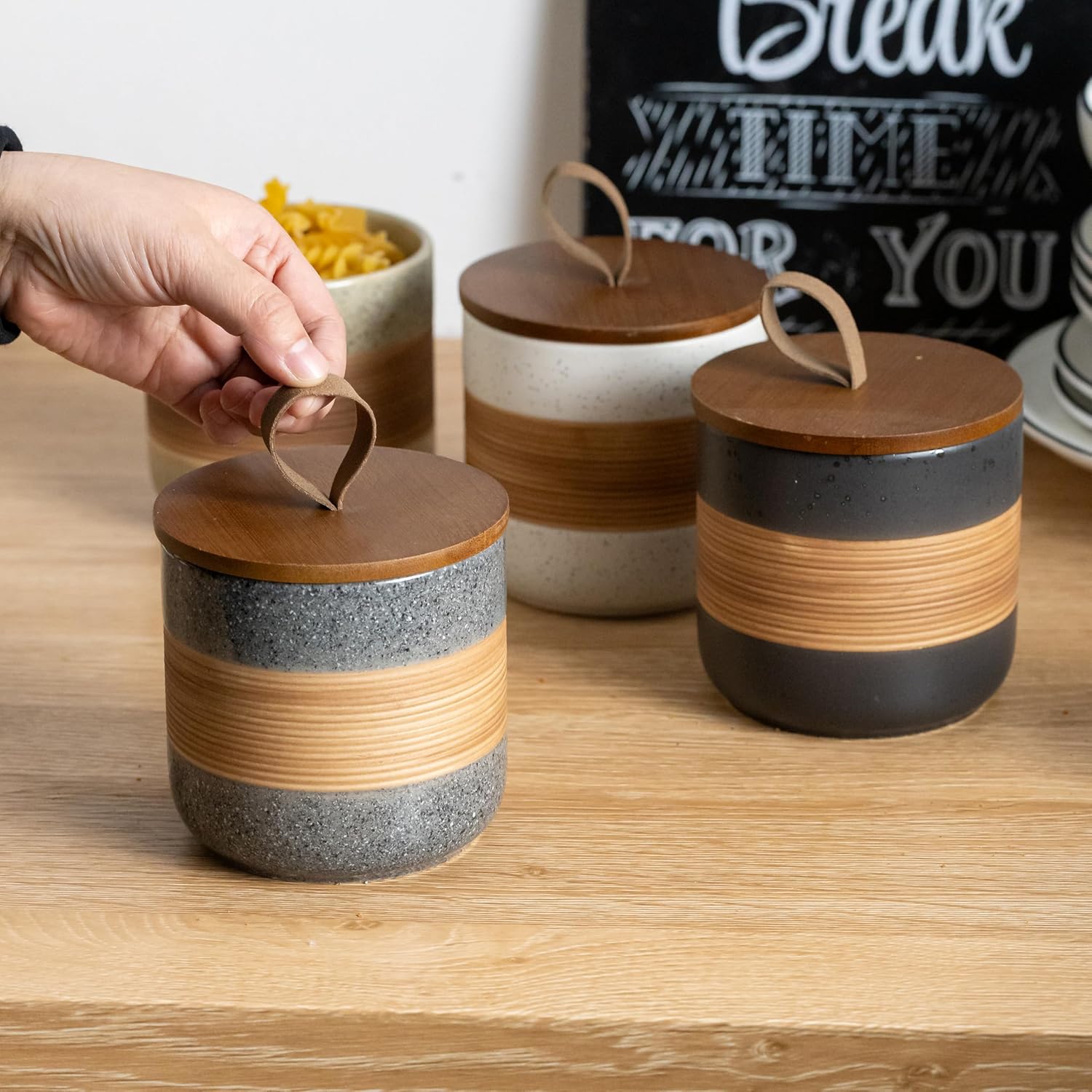Airtight Coffee Storage Container Jar with Lid, Ceramic Kitchen Food Storage Jars for Spice Sugar