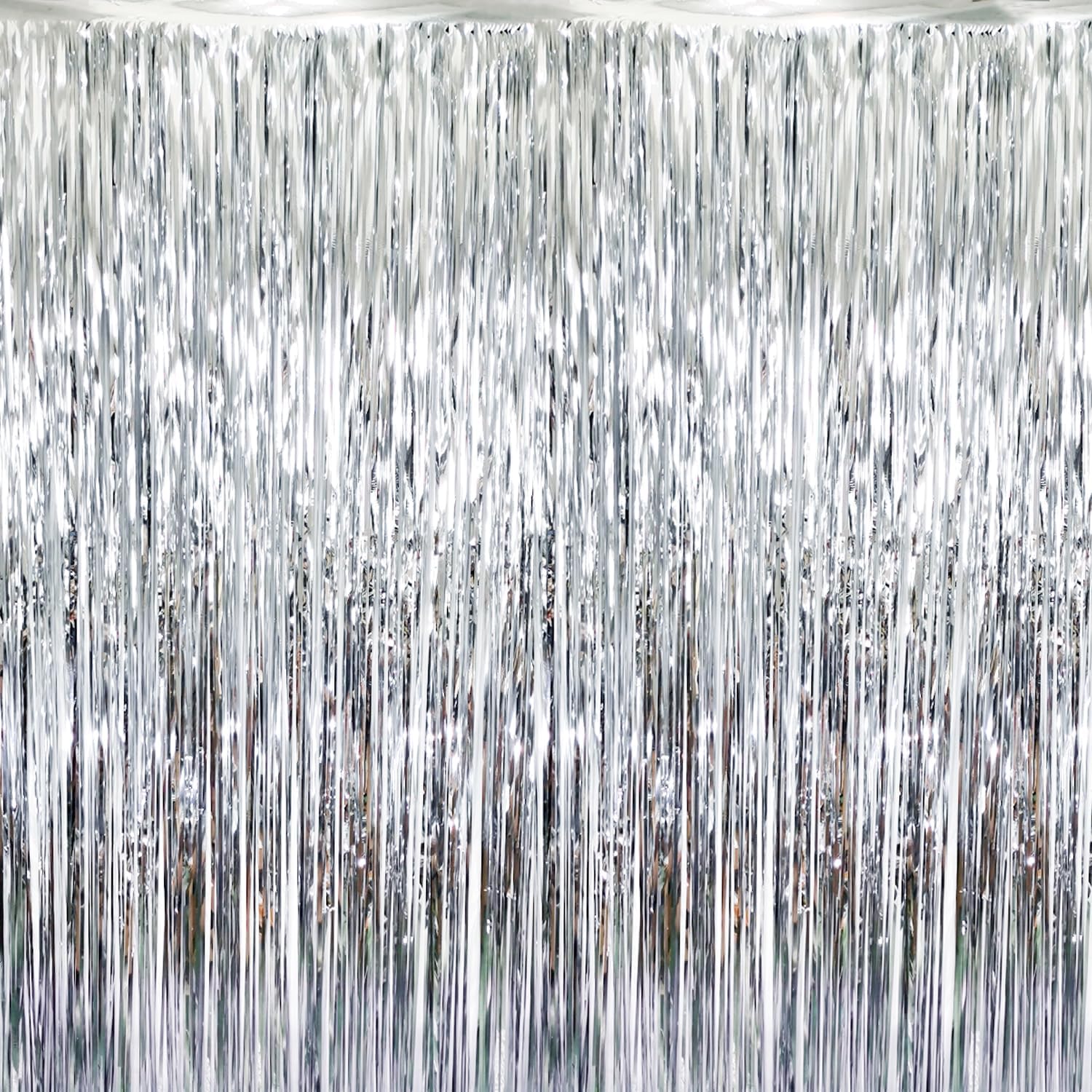 GOER 3.2 ft x 8.2 ft Metallic Tinsel Foil Fringe Curtains Party Photo Backdrop Party Streamers for